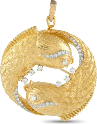 David Webb 18K Yellow Gold 1.50ct Diamond Pendant Fish Brooch DW19-040726