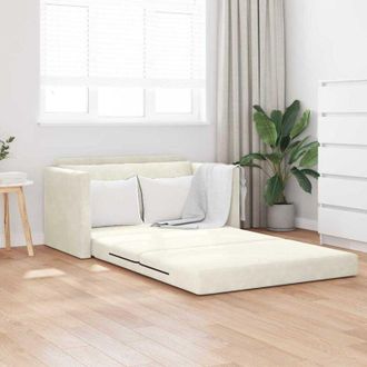 vidaXL Divano letto Crema 124 x 204 x 61 cm Velluto - Vidaxl