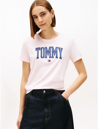 Tommy Hilfiger Womens Tommy Logo Ringer T-Shirt - Pink - XXL