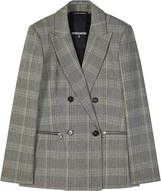 Patrizia Pepe Gestructureerde geruite blazer van viscosemix - Dames - Blazers - Bruin - S - Wol - Jassen