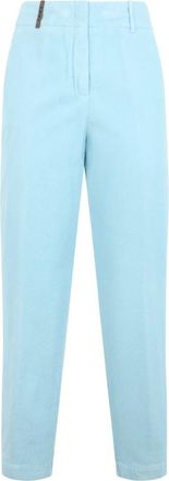 PESERICO Stretch Katoenen Broek - Dames - Vrijetijds broeken - Blauw - M - Katoen - Broeken