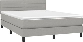 vidaXL Cama Box Spring Colch&oacute;n Y Luces Led Tela Gris Claro 140x190 Cm Vidaxl