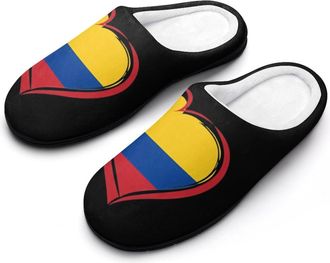 Generic Colombia Flag Heart Cotton Womens Slip-on Slippers Winter Warm House Shoes with Rubber Sole for Home Office Hotel