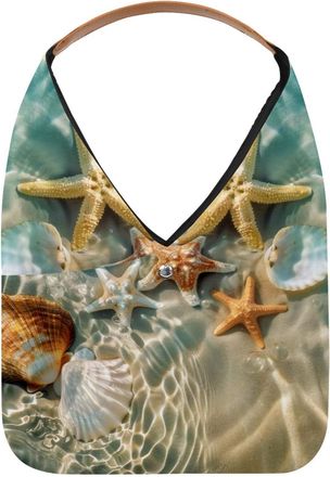 Generic Beach Starfish Shell Reusable Lightweight Grocery Bags - Foldable Into Compact Pouch, Washable & Sturdy, Multipurpose for Shopping and Travel