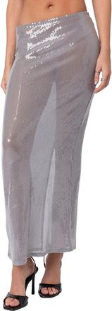 Edikted Riki Sheer Sequin Low Rise Maxi Skirt in Gray at Nordstrom, Size X-Small