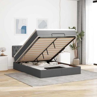 vidaXL Vidaxl - Cama Otomana Con Colch&oacute;n Led Gris Oscuro 140x190 Cm Tela