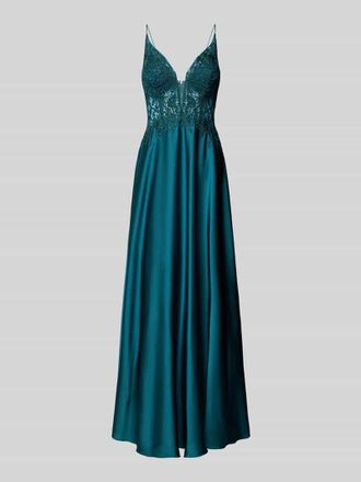 Laona Abendkleid mit floralen Stickereien in Petrol, Gr&ouml;&szlig;e 34