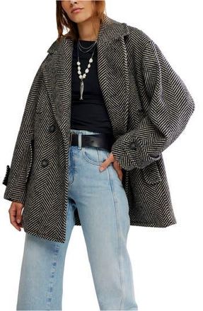 Free People Ari Herringbone Peacoat in Black at Nordstrom Rack, Size X-Large