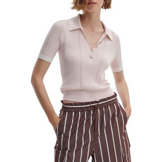 Rag & Bone Laurie Tipped Cotton & Cashmere Polo in Light Pink at Nordstrom, Size Xx-Small