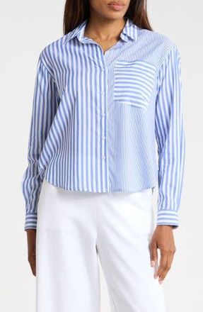 Beach Lunch Lounge Lilah Long Sleeve Button Front Shirt in Lake Stream at Nordstrom Rack, Size X-Small