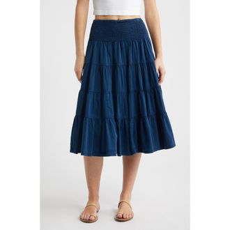 BDG Bea Cotton Tiered Skirt in Blue at Nordstrom, Size X-Small