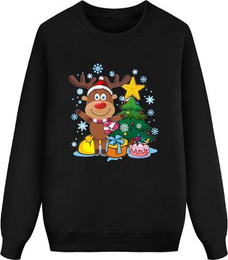 Generic Family Christmas Jumper Funny Deer Santa and Snowman Print Matching Christmas Jumpers for Family Long Sleeve Round Neck Sweatshirt for Women Men Kids 