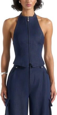 Mani&egrave;re De Voir Claudette Halterneck Backless Top in Indigo at Nordstrom, Size 12