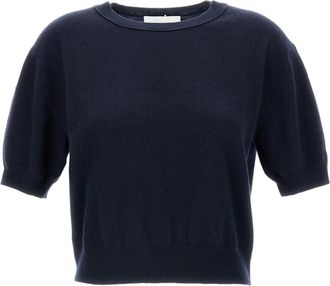 Lisa Yang Cropped Wool Sweater with Puffed Sleeves and Ribbed Detail