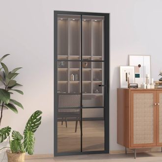 vidaXL Vidaxl - Puerta Interior Vidrio Egs Y Aluminio Negro 83x201,5 Cm