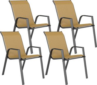 OUTSUNNY Wicker Dining Chairs Set of 4 - Stackable Outdoor Chairs - Khaki | TJ Hughes