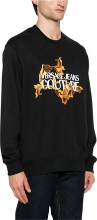 Versace Jeans Couture Hoodies & sweatvesten, Heren, Zwart, XL, Katoen, Baroque Graphic Crew Neck Sweatshirt