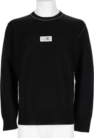 Maison Margiela Minimalist Black Knitted Sweater With Unique Patch Detail