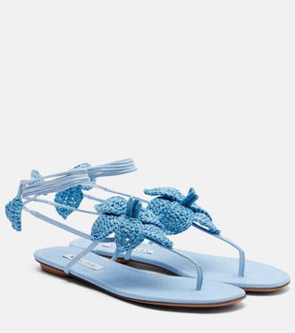 Aquazzura Calypso leather-trimmed raffia sandals