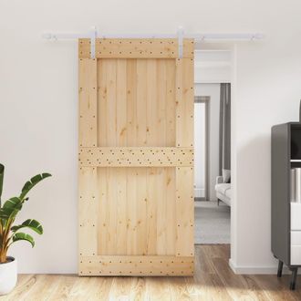 Berkfield Home Sliding Door with Hardware Set 100x210 cm Solid Wood Pine in Brown