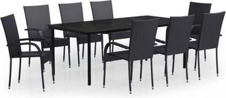 vidaXL 9 Piece Garden Dining Set Black Vidaxl