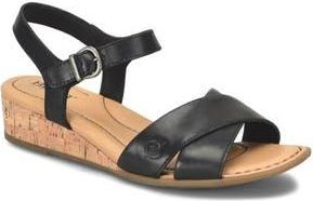 B&oslash;rn Paige Wedge Sandal in Black Leather at Nordstrom Rack, Size 11