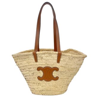 Celine Beige Raffia Leather Tote Bag (Pre-Owned)