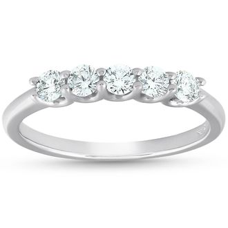 Pompeii3 1/2 Ct Five Stone U Prong EX3 Lab Grown Diamond Wedding Ring 14k White Gold