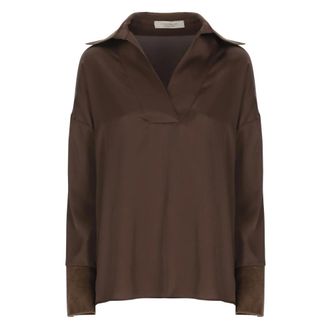 D.exterior Blouse met fluwelen kraag en V-hals - Dames - Blouses & Shirts - Bruin - Maat: S