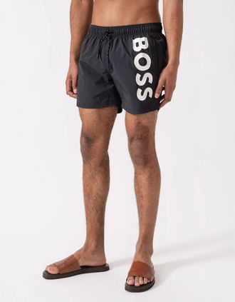 HUGO BOSS Mens BOSS Orange Octopus Mens Quick-Dry Swim Shorts with Vertical Logo Print - Black 001 - Size: 33/32/32