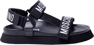 Moschino Zwarte Lint Platform Sandalen - Dames - Sandalen - Zwart - 36 EU - Leer - Schoenen