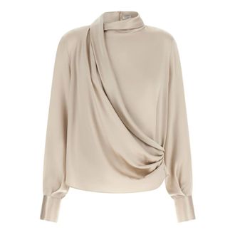 Brunello Cucinelli Stretch-silk satin blouse - female - Brunello Cucinelli - Blouses - Beige - M - Blouses & Shirts