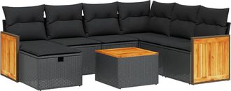 vidaXL Set De Sof&aacute;s De Jard&iacute;n 8 Piezas Y Cojines Rat&aacute;n Sint&eacute;tico Negro Vidaxl