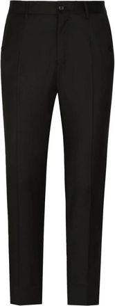Dolce & Gabbana Logo-afwerking Wollen Broek - Heren - Nette broeken - Zwart - 3XL - Wol - Broeken