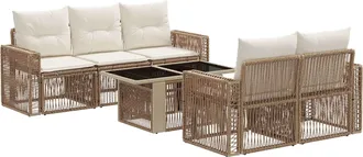 vidaXL Conjunto De Sof&aacute;s De Jard&iacute;n 6 Uds. Beige Y Blanco Crema Vidaxl