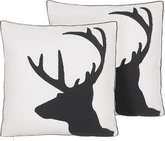 Beliani Conjunto De 2 Cojines De Algod&oacute;n Blanco Negro Patr&oacute;n De Reno 45 X 45 Cm Relleno Shadrack