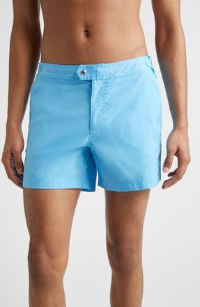 Tom Ford Microcompact Poplin Swim Trunks in Combo Light Blue/White at Nordstrom, Size 36 Us