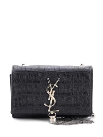 Saint Laurent Classic Monogram Tassel Crocodile Embossed Leather Small crossbody bag - Zwart