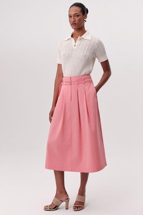 Exquise Nathalie High Waisted Pleated Midi Skirt in Pink at Nordstrom, Size X-Large