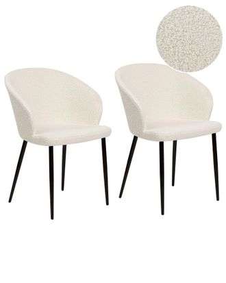 Beliani Set Di 2 Sedie Da Pranzo Retr&ograve; Vintage Imbottita In Tessuto Poliestere Con Braccioli Bianco Sporco Mason