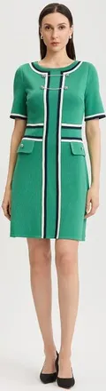 Ming Wang Button Detail Contrast Trim Soft Knit Dress in Kelly Green/indigo/ivory at Nordstrom, Size Large