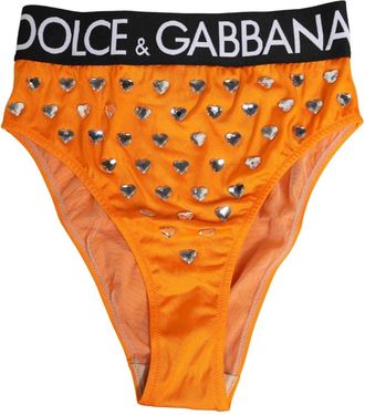 Dolce & Gabbana Crystal High Waist Brief - Dames - Onderbroek - Oranje - S - Nylon - Ondergoed
