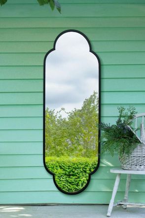 MirrorOutlet Black Metal Framed Double Arched Oval Garden Wall Mirror (170 X 59M) | Size: 1 Pack
