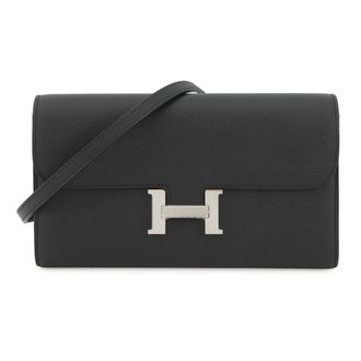 Herm&egrave;s Black Epsom Leather Chain/Shoulder Wallet (Pre-Owned)