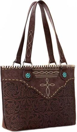 Montana West Tooled Floral Concealed Carry Tote Bag In Coffee