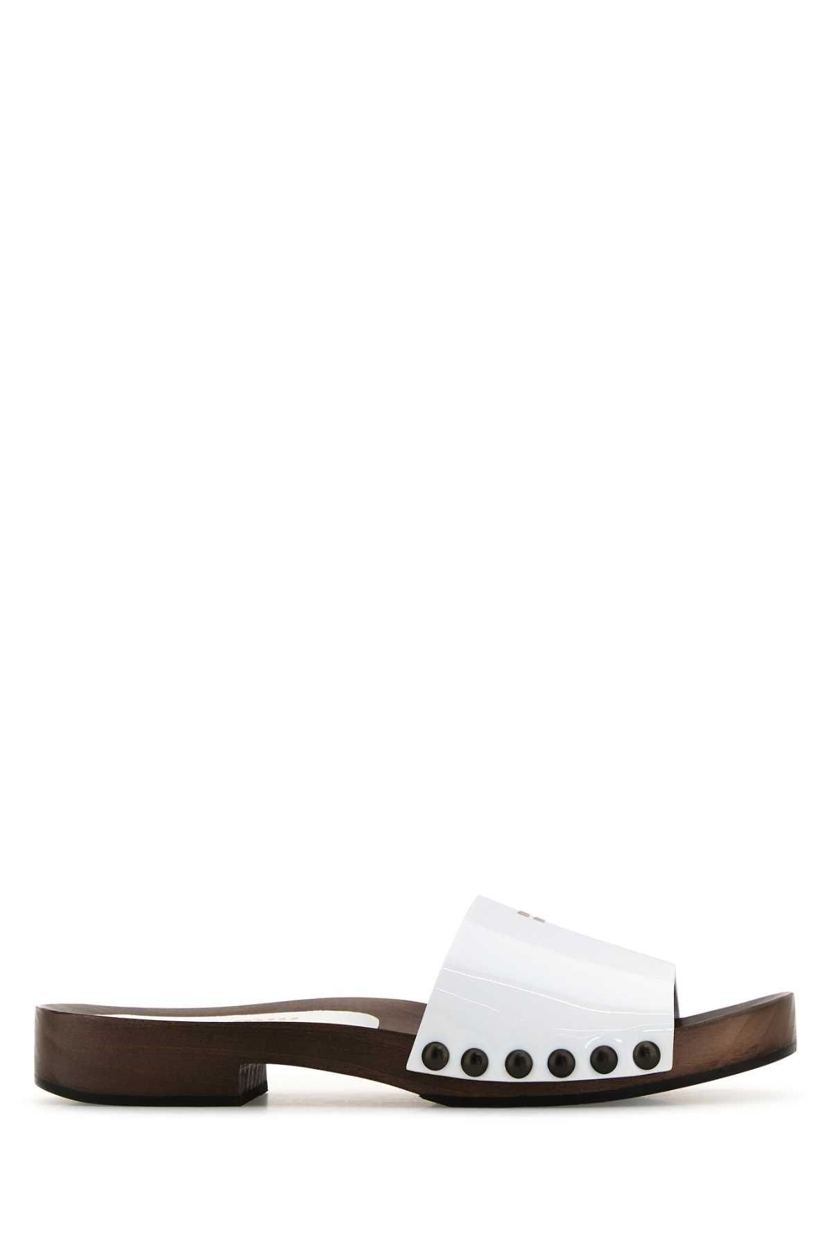 パンプス MIU MIU White Leather Pumps Logo patent leather slingback pumps in white - Miu Miu