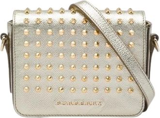 Burberry Pre-owned Studded Metallic Leather Crossbody Bag - Dames - Pre-owned - Beige - Maat: ONE Size Leer