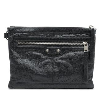 Balenciaga Pre-owned Womens Lambskin Motocross Classic Clip S Clutch - Black Leather - One Size