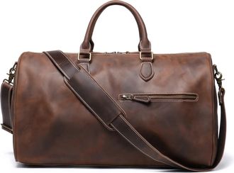 Generic Compatible For Retro Mens Bag Leather Hand-Held Travel, Genuine Single-Shoulder Crossbody Luggage(Coffee)