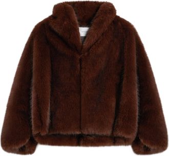 Ballantyne Cropped Brown Faux Fur Jacket with Wide Collar
